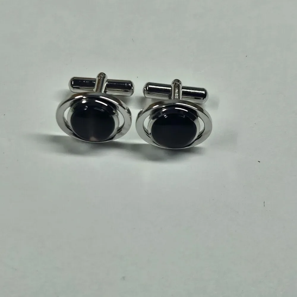 Sun Eagle Cufflinks Silvertone w/Stone Vintage